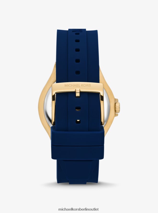 Zubehör de Michael Kors unisex Übergroße Lennox Pavé-Armbanduhr aus goldfarbenem Silikon Marine 404V223970