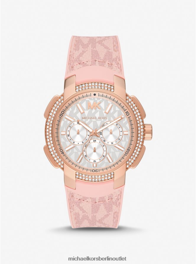 Zubehör de Michael Kors unisex Übergroße Sydney Pavé-Armbanduhr in Roségold und Logo Rosa 404V224007