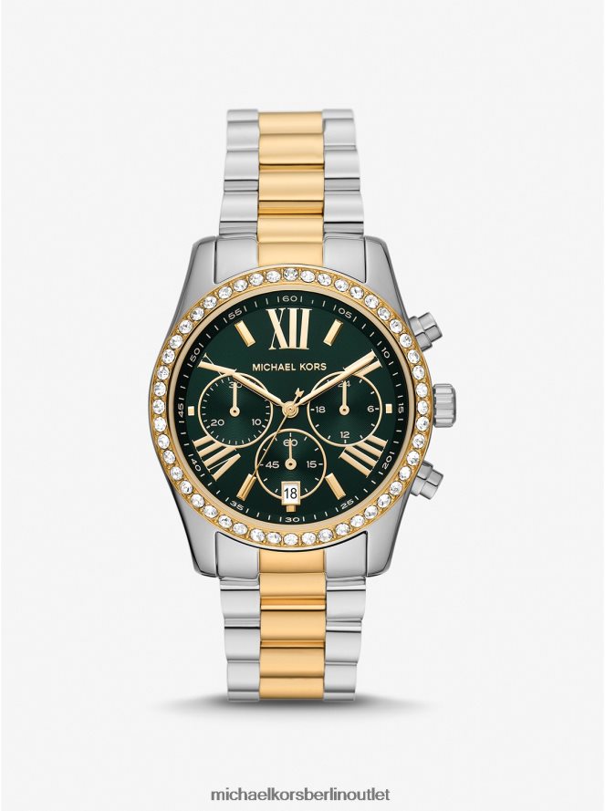 Zubehör de Michael Kors unisex Übergroße, zweifarbige Lexington Pave-Armbanduhr zweifarbig 404V223973