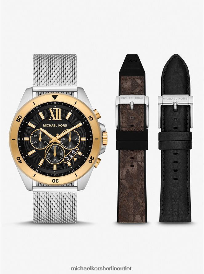 Zubehör de Michael Kors unisex Übergroßes Brecken-Geschenkset mit zweifarbiger Mesh-Uhr braun 404V223979